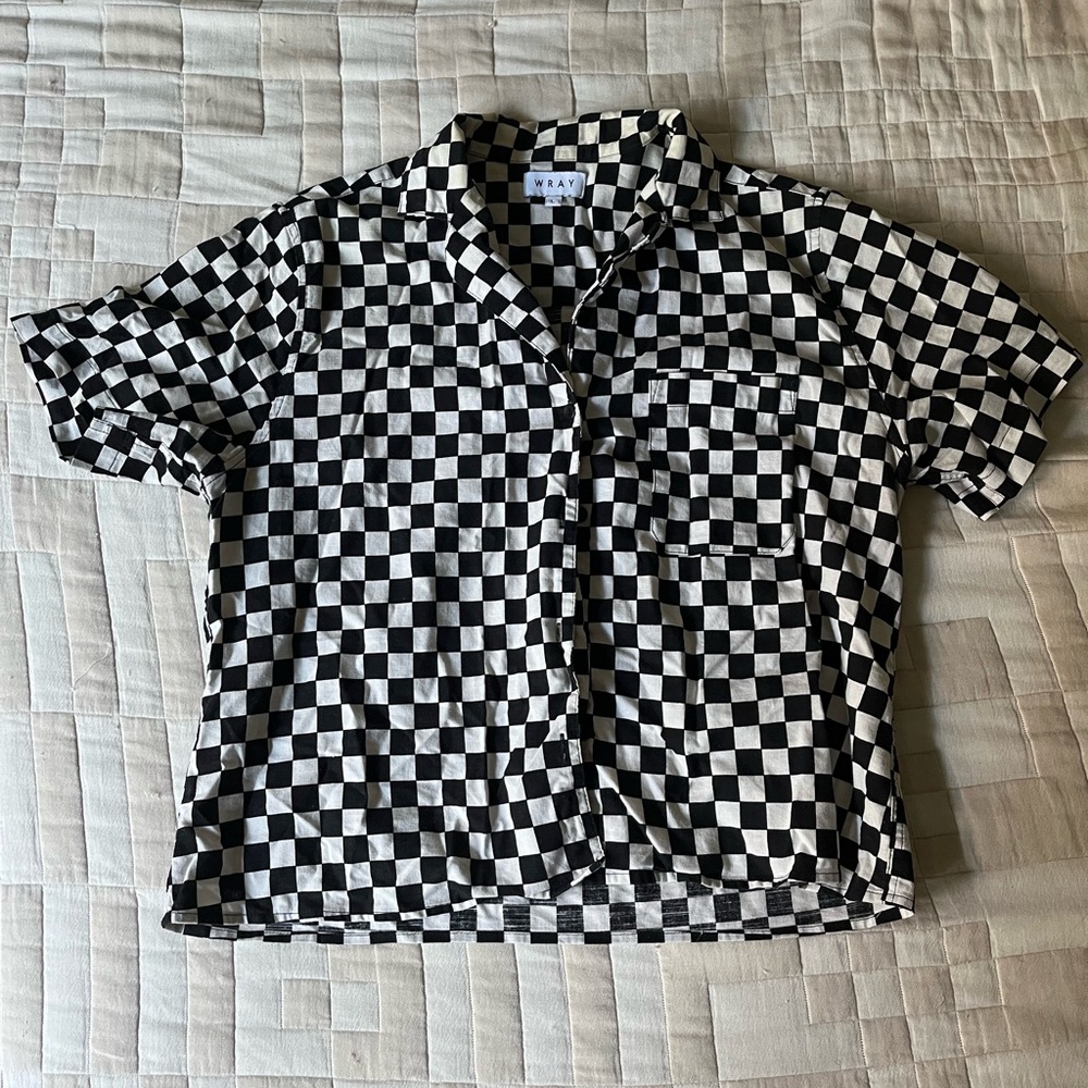 Wray NYC Lounge Black White Check Short Sleeve Top